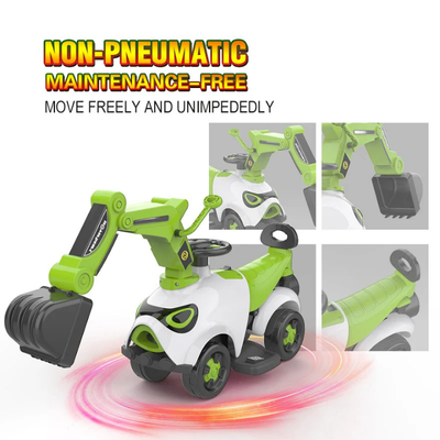 Ride On Electric Motor Excavator With Manual Digger & Music Sounds Green/Red/Orange