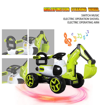 Electric Excavator Ride-On Toy, 6V/4.5Ah Construction Truck 4 Wheels with Electric Arm Lift, Music for 4-6 Years Kids Red/Green/Orange