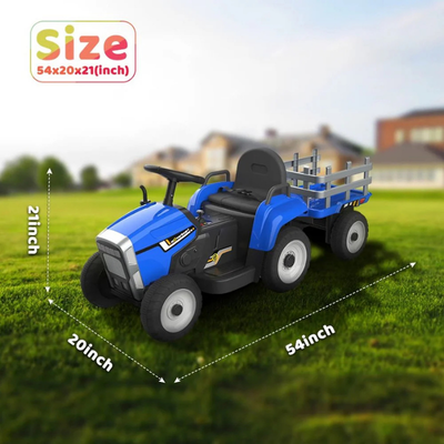 Electric Tractor 12V Ride-On Toys with Trailer, Music, Manual Gear Shift and Remote Control