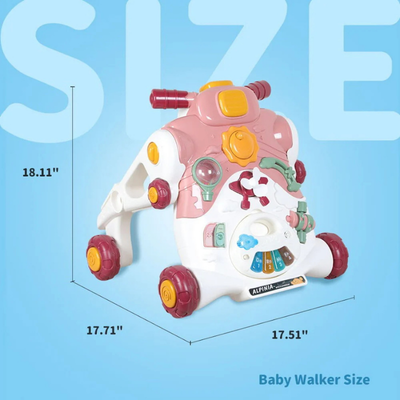 3 in 1 Sit-to-Stand Baby Push Walkers for Toddlers and Infants, Multiple Activity Center /Lights, Music, Detachable Panel, Gift for Babies between 6 ~ 36 Months (Pink/Green)